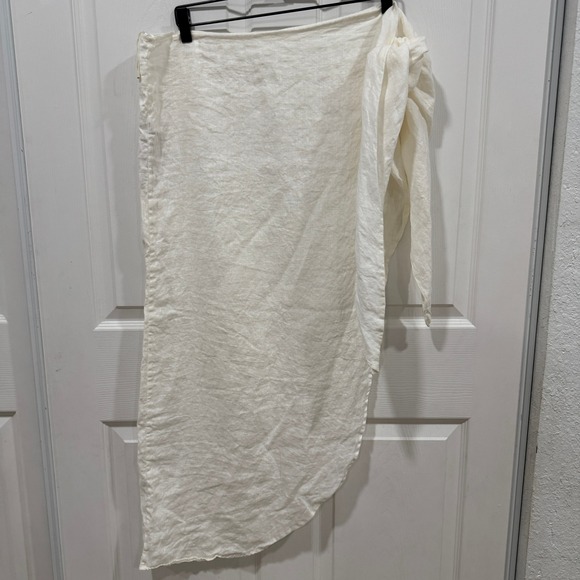 Zara Home Linen Blend Sarong Skirt Asymmetric Hem Small Medium Cream - Picture 2 of 7
